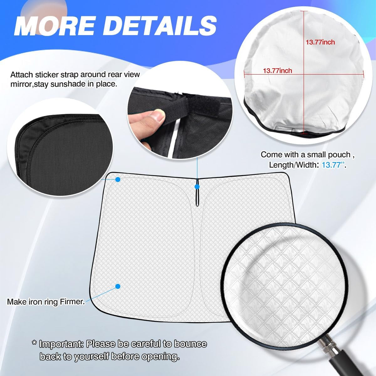 Windshield Sun Shade for 2021-2024 2025 Ford Mustang Mach-E Accessories Thicken 6-Layer Front Window Sunshade Cover Sun Visor Protector Foldable Block UV Rays Keep Vehicle Cool