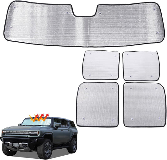 For Hummer EV Accessories 4 Piece Sunshade Roof 1 Piece Front Windshield Sunshade,Compatible with Hummer EV 2024+ Sunshade Windshield and Sunroof, Foldable Car Sun Shade Blocks Sun Rays (Style A)