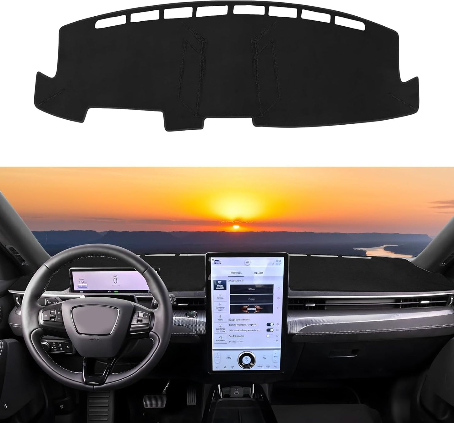 Dashboard Cover Mat Custom Fit for 2021-2024 Ford Mustang Mach-E Dash Cover Nonslip Dash Mat Protector Sunshade No Glare Black