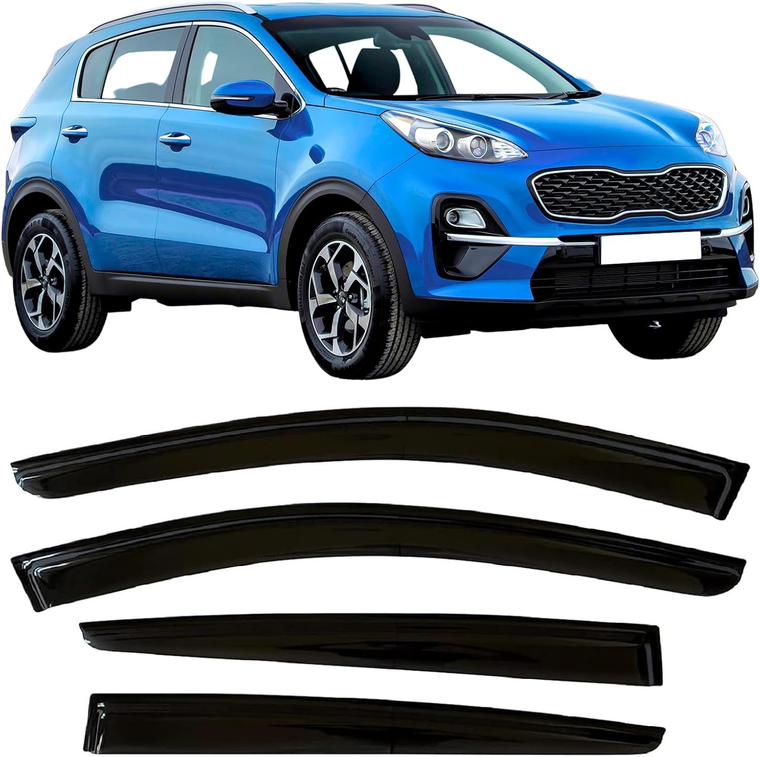 2022-2025 Tape-On Side Window Visor Deflectors for Kia EV6 Rain Guards Light Wind Gt-Line Durable Tinted Shade 2023 2024