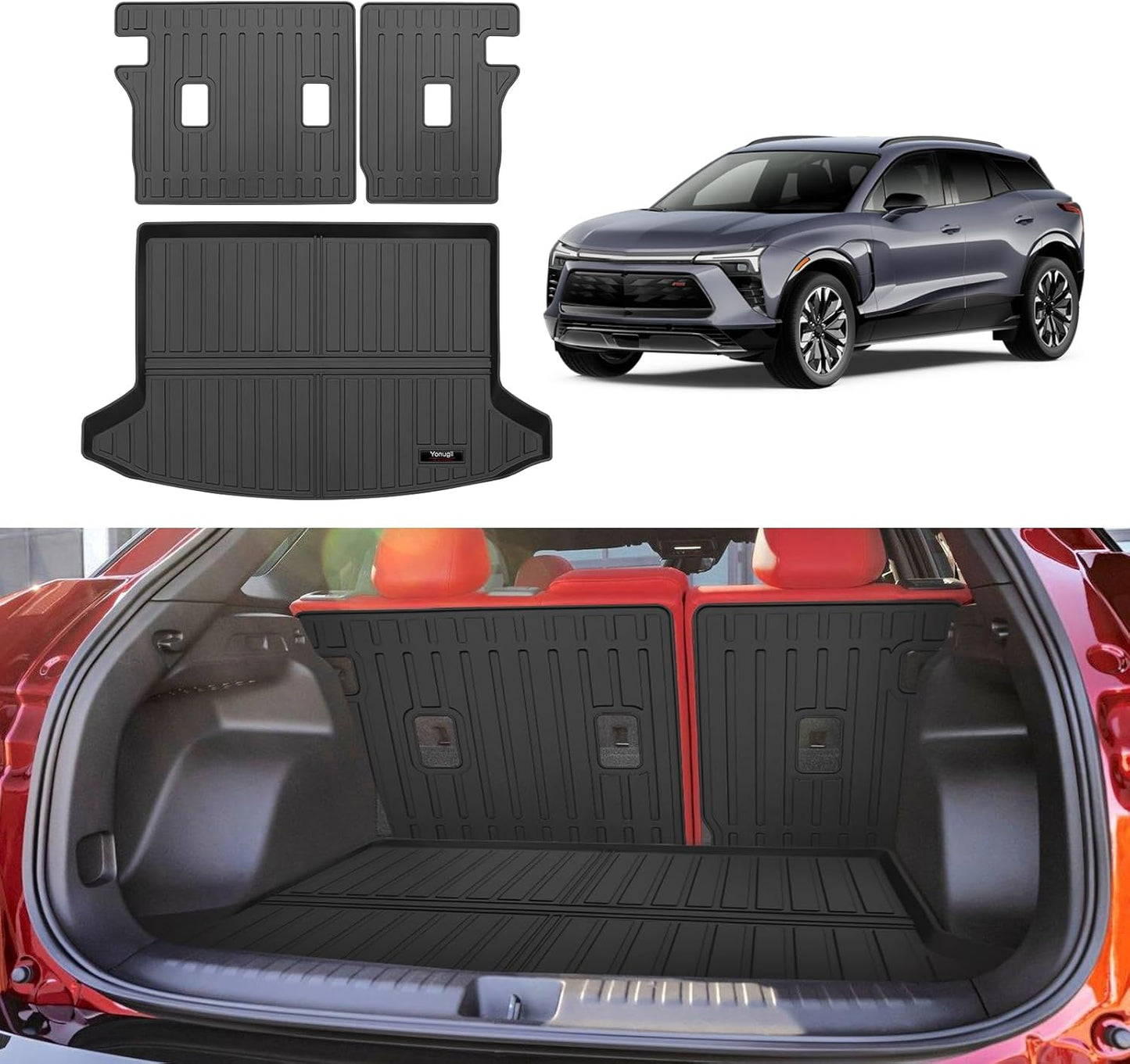 Custom for 2023 2024 2025 Chevy Blazer EV (Not Blazer)/Honda Prologue/Cadillac Lyriq Floor Mats Trunk Cargo Liner and Backrest Mat All Weather TPE Protection Mat Accessories