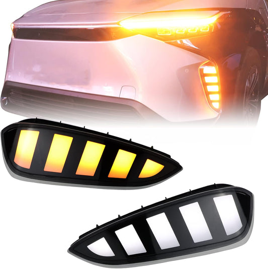 Switchback White/Amber LED Front Fog Daytime Running Lamp W/Dynamic Flash LED Turn Signal Light Feature Compatible with Toyota Bz4X 2023 XLE Limited Accessories (Front Fog LED)