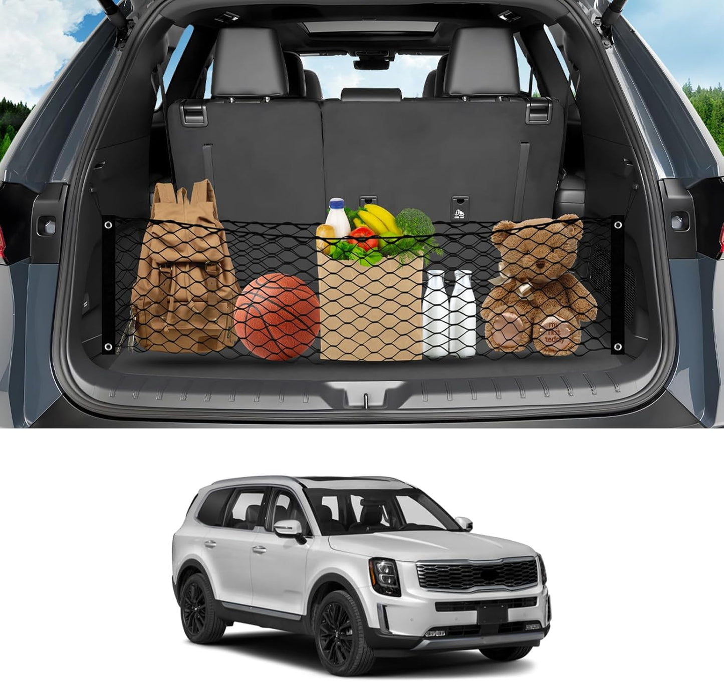 for Rivian R1T R1S Envelope Style Truck Bed Cargo Net 2022-2024 2025, Highly Elastic Pickup Truck Bed Cargo Net for Rivian Accessories Double Layer Nylon Mesh Storage Netting Organizer